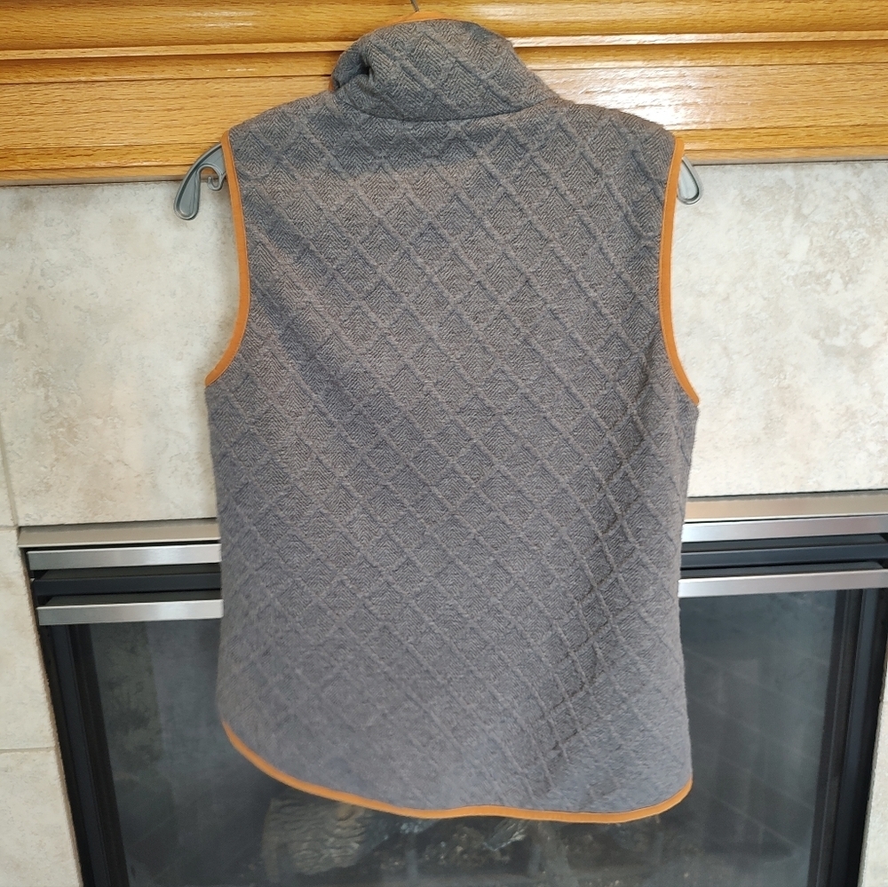 THML Croquet Style Quilted Sweater Vest Small Gray Plaid Lined Pocket Full Zip - Picture 5 of 9